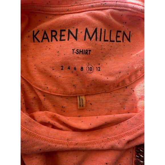 Karen Millen Orange Speckled T-Shirt with Embellished Pocket – Size 10 - Picture 4 of 4